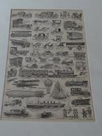 litho voertuigen koetsen, trams, treinen, auto's jaren 20, Verzenden