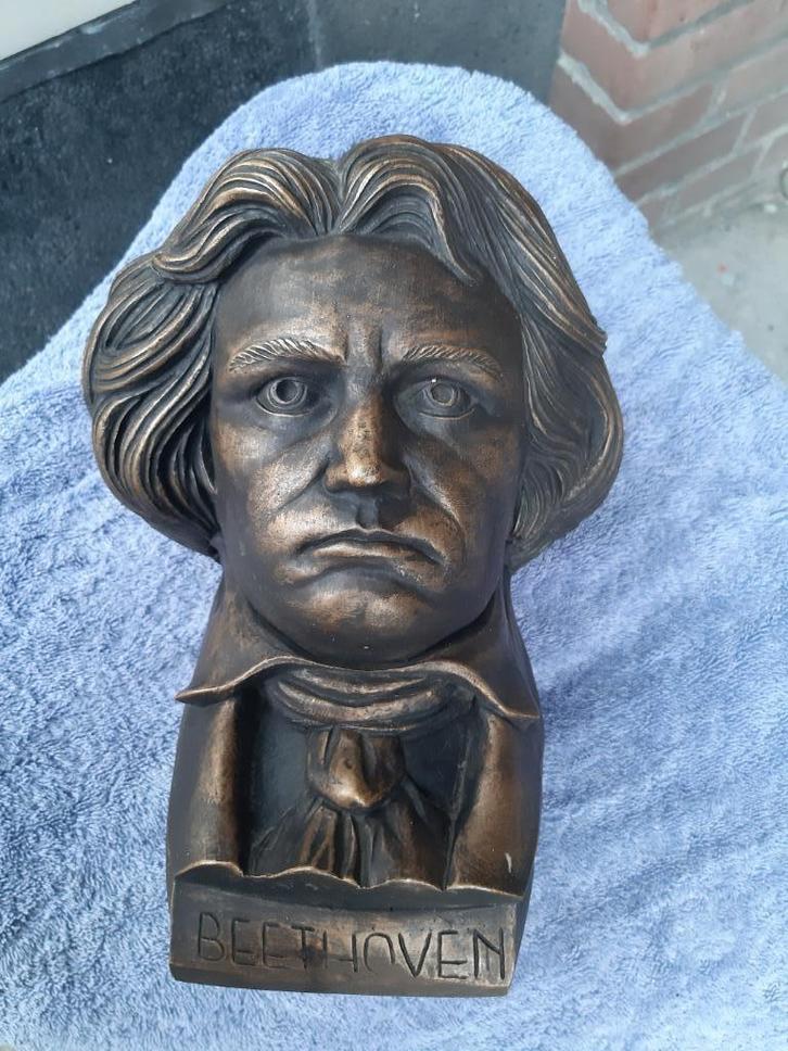 Beeld, hoofd van Ludwig Van Beethoven, donkerbruin, EGL.L.V, Antiek en Kunst, Kunst | Beelden en Houtsnijwerken, Ophalen of Verzenden
