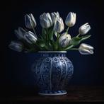 Tulpen op vaas    (delfsblauw), Huis en Inrichting, Ophalen, 50 tot 75 cm, Nieuw, Schilderij
