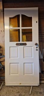 Hardhouten voordeur met crepi glas, Doe-het-zelf en Verbouw, Deuren en Horren, Ophalen, Gebruikt, 200 tot 215 cm, Glas