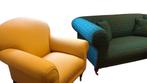 Engelse bank groen-gele ruit + fauteuil. Durf te combineren!, Ophalen, 150 tot 200 cm, Nieuw, 75 tot 100 cm