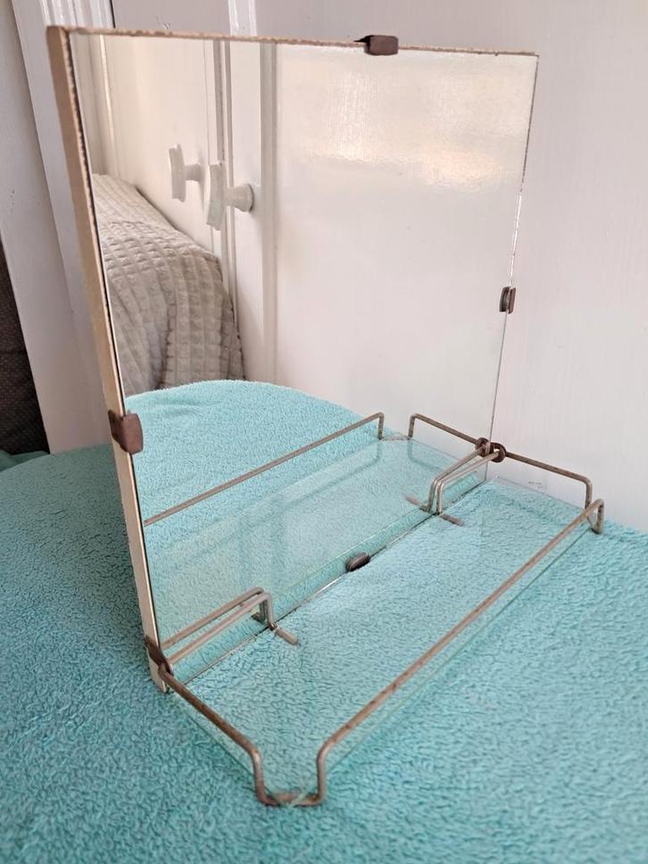 Vintage spiegel met Standaard, Huis en Inrichting, Woonaccessoires | Spiegels, Gebruikt, Minder dan 50 cm, Minder dan 100 cm, Rechthoekig