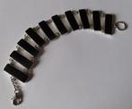 Koopje! Zilveren brede armband/10 brede schakels onyx, incl, Verzenden, Nieuw, Zilver, Zilver