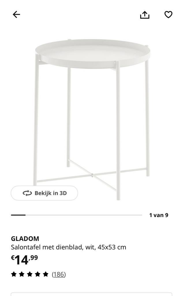 IKEA WIT BIJZETTAFEL GLADOM, Huis en Inrichting, Tafels | Statafels, Zo goed als nieuw, Ophalen