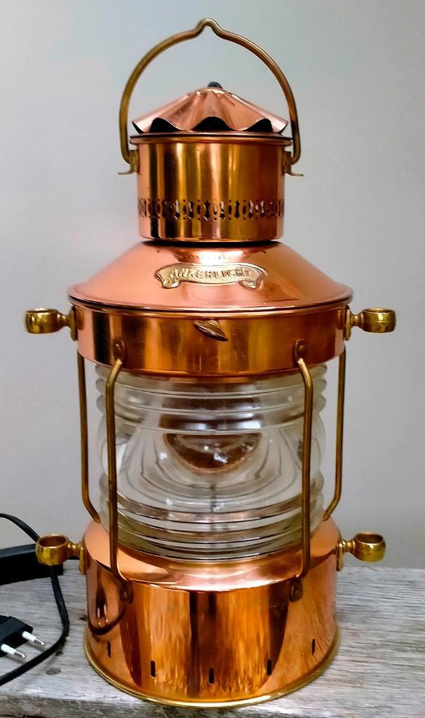 Koperen Ankerlicht Lamp Scheepslamp Schemerlamp Tafellamp, Antiek en Kunst, Curiosa en Brocante, Ophalen of Verzenden