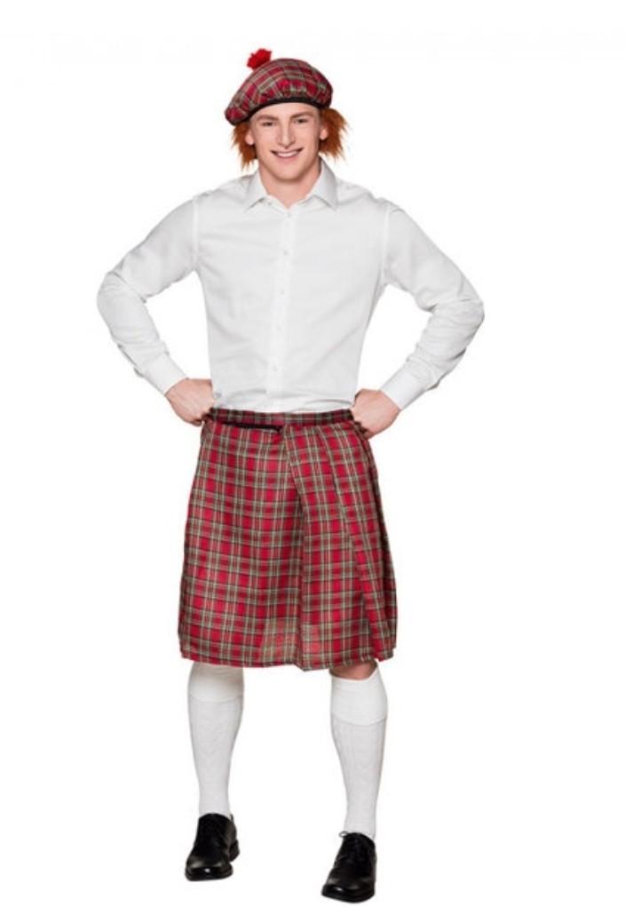 Schotse Kilt + baret/pruik 4 stuks, Kleding | Heren, Carnavalskleding en Feestkleding, Zo goed als nieuw, Overige maten, Ophalen of Verzenden