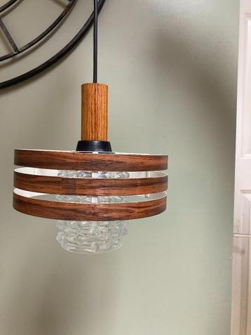 Vintage hanglamp| houtfineer ice glass jaren ’70  beschikbaar voor biedingen