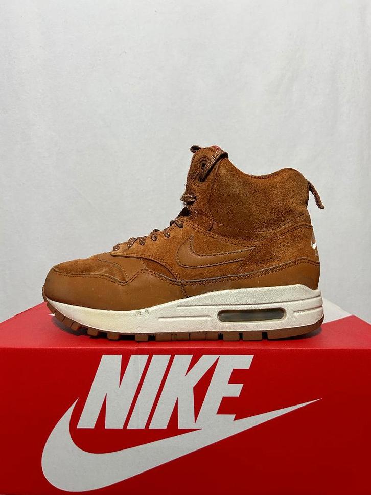Maat 38,5 - Nike Air Max 1 Mid Sneakerboot Tawny Gum Brown, Kleding | Dames, Schoenen, Zo goed als nieuw, Sneakers of Gympen, Bruin