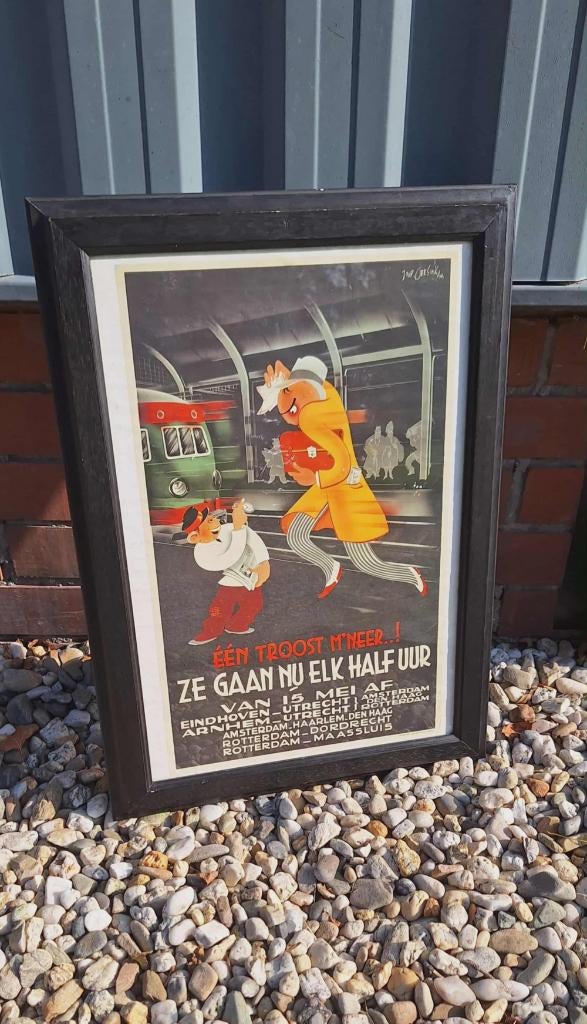 Antieke NS Reclame Poster, ontwerp is van Joop Geesink😍, Verzamelen, Ophalen, Trein, Gebruikt, .