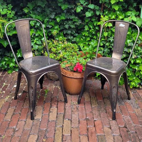 10x Tolix-style Bistro stoelen (Stapelbaar), Huis en Inrichting, Stoelen, Gebruikt, Vijf, Zes of meer stoelen, Metaal, Overige kleuren