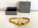 Goudkleurige armband leeuwenkop, bling, bling, Leeuw, DRKS, Overige materialen, Onbekend, Ophalen of Verzenden, Zo goed als nieuw