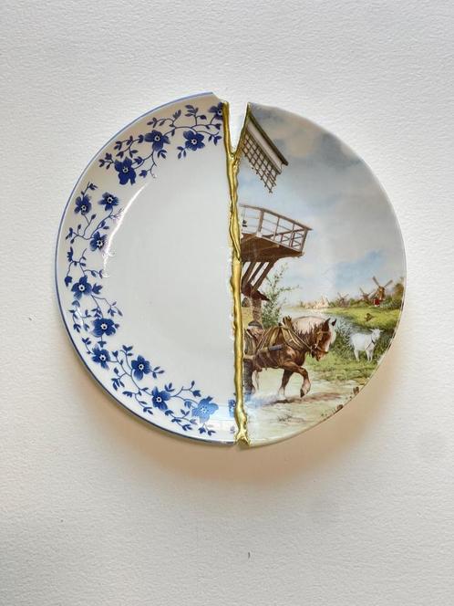 Kintsugi bord , keramiek, Antiek en Kunst, Antiek | Wandborden en Tegels, Ophalen of Verzenden