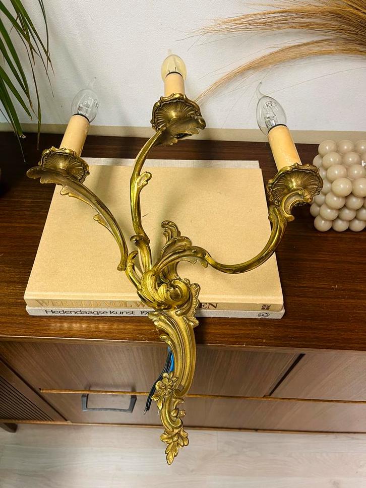 Prachtige vintage antieke Rococo Messing wandlamp kandelaar, Huis en Inrichting, Lampen | Wandlampen, Zo goed als nieuw, Metaal