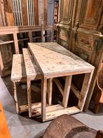 Antieke teakhouten set inschuifbare tafels met witte patina., Antiek en Kunst, Ophalen of Verzenden