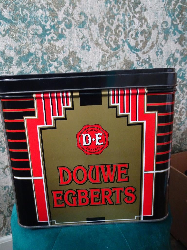 Groot winkelblik/ koffieblik/ voorraadblik/ Douwe Egberts, Ophalen of Verzenden, Zo goed als nieuw