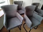 4 Eetkamer stoelen, fluweel grijs met zwart leder streepje., Huis en Inrichting, Stoelen, Metaal, Grijs, Vier, Modern