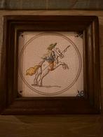 Delfts blauwe tegel met ruiter in houten lijst, Ophalen of Verzenden