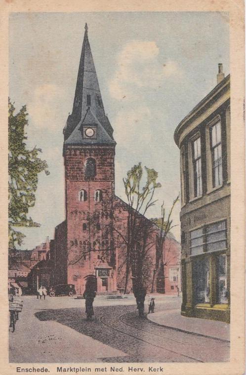 enschede marktplein  met nh kerk  oude auto  1931, Verzamelen, Ansichtkaarten | Nederland, Noord-Holland, Ophalen of Verzenden