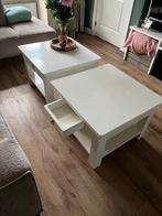 2 zware witte teakhouten tafeltjes, Ophalen, 50 tot 100 cm, 50 tot 75 cm, 50 tot 100 cm