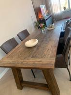 Houten eettafel met 4 suedine stoelen - 200x100cm, Ophalen, Gebruikt, 4 tot 6 stoelen