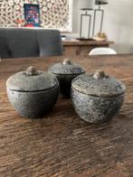 3x Decoratieve Potjes met Deksel Landelijk Interieur, Ophalen of Verzenden, Zo goed als nieuw, Rond, Schaal