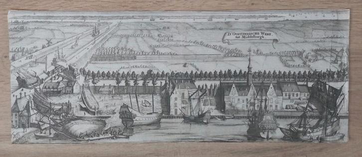 24 / D'Oostindische Werf tot Middelburg Zeeland Gravure 1696, Antiek en Kunst, Kunst | Etsen en Gravures, Ophalen of Verzenden