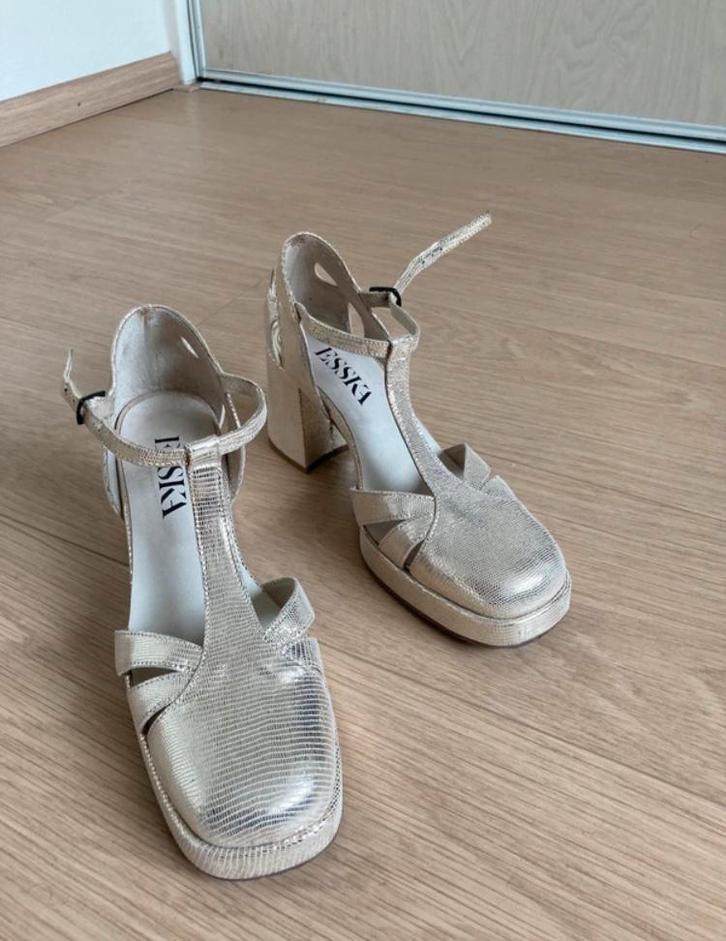 Goudzilveren leren Esska hakken, maat 41, Kleding | Dames, Schoenen, Zo goed als nieuw, Sandalen of Muiltjes, Overige kleuren