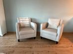 2 Witte leren stoelen - gebruikt, Huis en Inrichting, Fauteuils, Ophalen, Gebruikt, 50 tot 75 cm, Leer