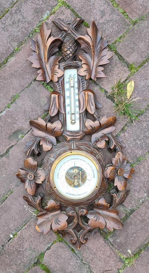 Antieke grote  houtsnijwerk (scheeps)  barometer Amsterdam, Antiek en Kunst, Antiek | Woonaccessoires, Verzenden