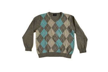 McGregor turquoise grijs geruit geblokt v-neck sweater LARGE beschikbaar voor biedingen