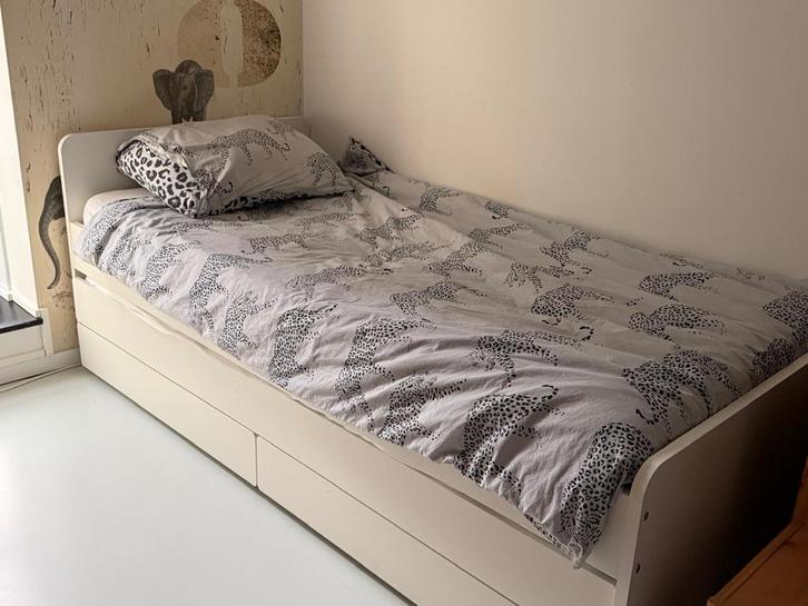 IKEA Slakt Bedframe met Onderbed en Opbergers, Huis en Inrichting, Slaapkamer | Bedden, Gebruikt, Eenpersoons, 90 cm, 200 cm, Hout
