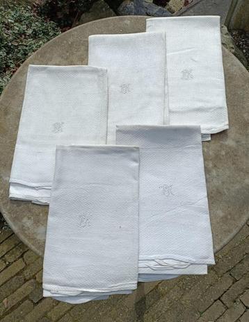 Antieke linnen mangeldoek roldoek monogram FK 107x46 (BT8) beschikbaar voor biedingen