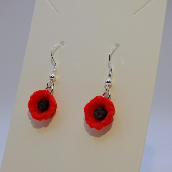 Klaproos oorbellen, Sieraden, Tassen en Uiterlijk, Oorbellen, Nieuw, Hangers, Overige materialen, Rood, Verzenden