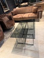 Luxe salontafel doorzichtig met zilver pootjes, Ophalen of Verzenden, Rechthoekig, 100 tot 150 cm, 50 tot 100 cm