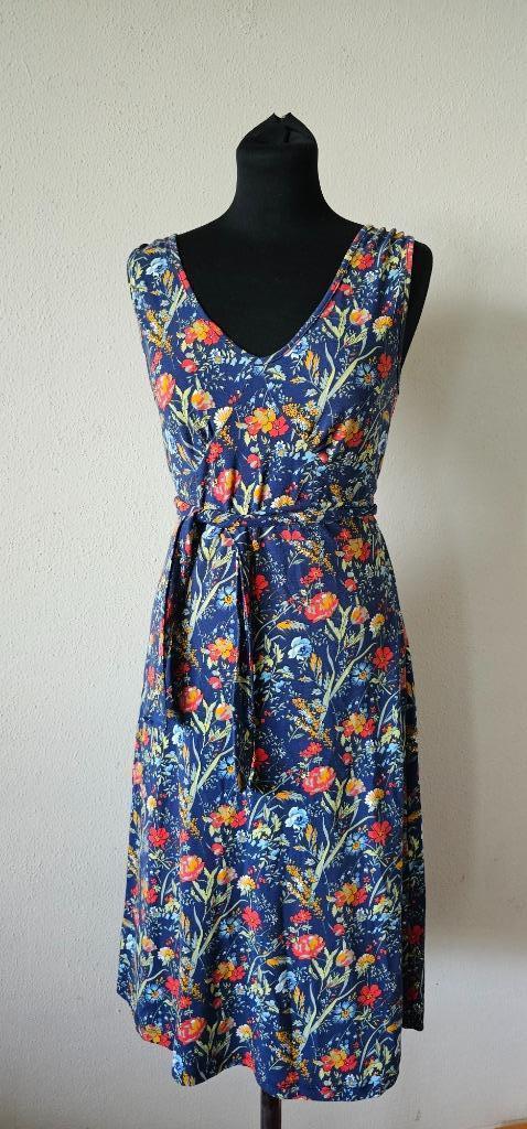 blauw bloemprint jurk van king louie maat m (29625), Kleding | Dames, Jurken, Maat 38/40 (M), Blauw, Knielengte, Verzenden
