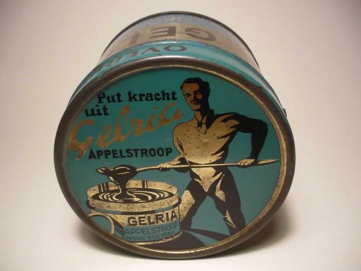 Blik Gelria appelstroop, appel stroop, heel mooi blikje., Verzamelen, Blikken, Gebruikt, Overige, Ophalen of Verzenden