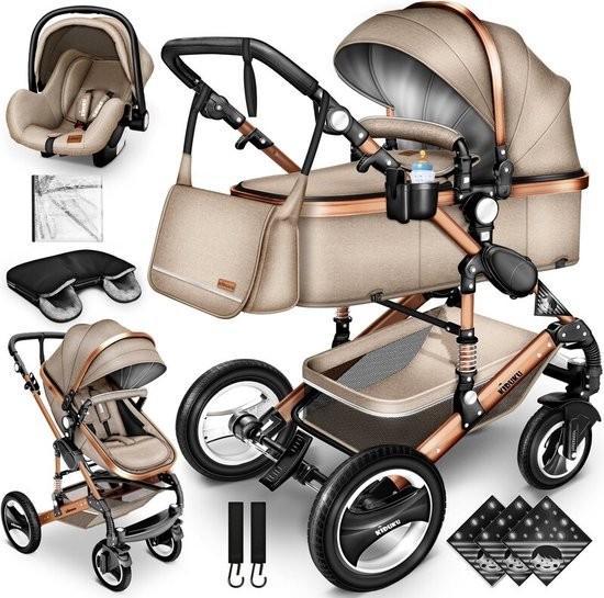 KIDUKU- 3 in 1 combi-kinderwagen- beige/goud- NIEUW MODEL, Kinderen en Baby's, Kinderwagens en Combinaties, Nieuw, Overige merken