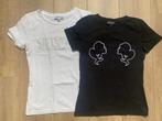 Reinders 2 T-shirts met steentjes print zwart wit XS = 34, Reinders, Verzenden, Zwart, Zo goed als nieuw