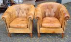 2x Chesterfield schapenleren fauteuil vintage + BEZORGING, Gebruikt, Chesterfield, Ophalen of Verzenden, 75 tot 100 cm