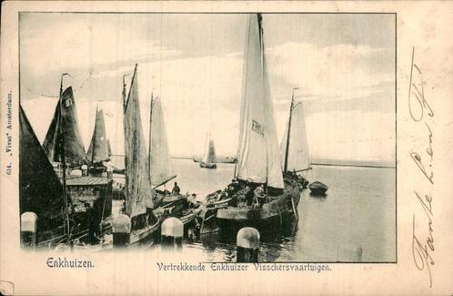 Vertrekkende Enkhuizer Visschersvaartuigen, Verzamelen, Ansichtkaarten | Nederland, Gelopen, Noord-Holland, Voor 1920, Ophalen of Verzenden