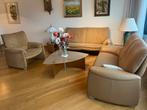 Beige Leolux leren zithoek: 2 banken, stoel en 3 tafels, Huis en Inrichting, Banken | Bankstellen, Ophalen, Gebruikt, 150 tot 200 cm