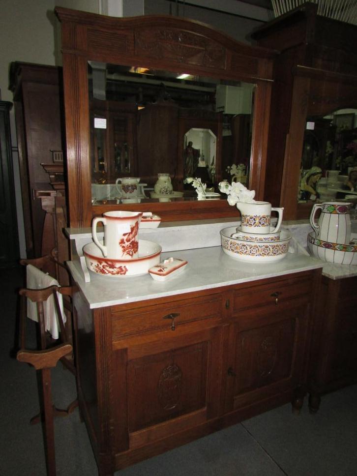 antieke eiken commode kaptafel marmer blad spiegel 295,00, Huis en Inrichting, Tafels | Kaptafels, Zo goed als nieuw, 200 cm of meer