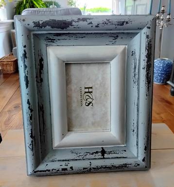 Dik houten fotolijst - grijs + wit -  landelijk, shabby chic beschikbaar voor biedingen