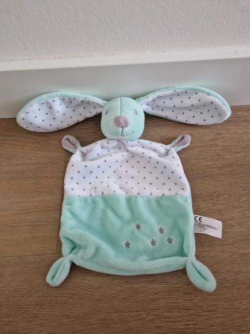 Knuffeldoekje Nicotoy konijn mintgroen wit K9141, Kinderen en Baby's, Speelgoed | Knuffels en Pluche, Zo goed als nieuw, Konijn