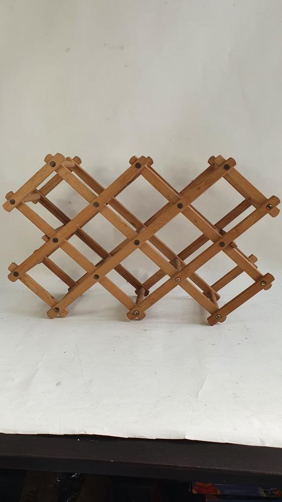 Vintage houten wijnrek voor 10 flessen. Inklapbaar. (2) S41, Huis en Inrichting, Woonaccessoires | Wijnrekken, Gebruikt, Minder dan 50 cm