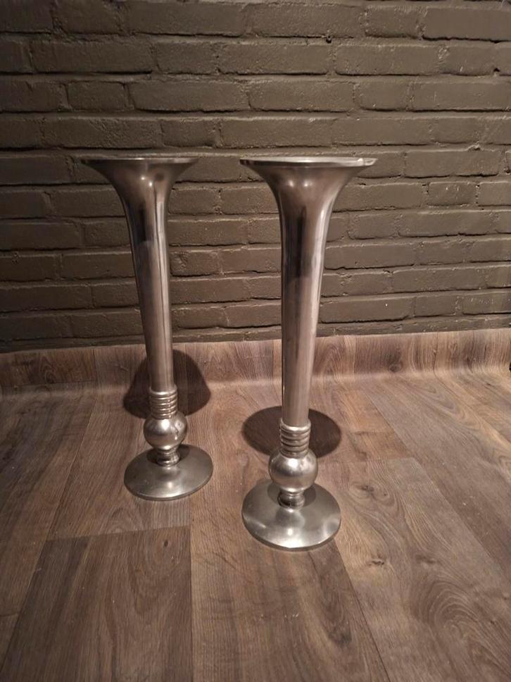 Set van 2 RVS Vazen, Huis en Inrichting, Woonaccessoires | Vazen, Gebruikt, Overige kleuren, Minder dan 50 cm, Overige materialen