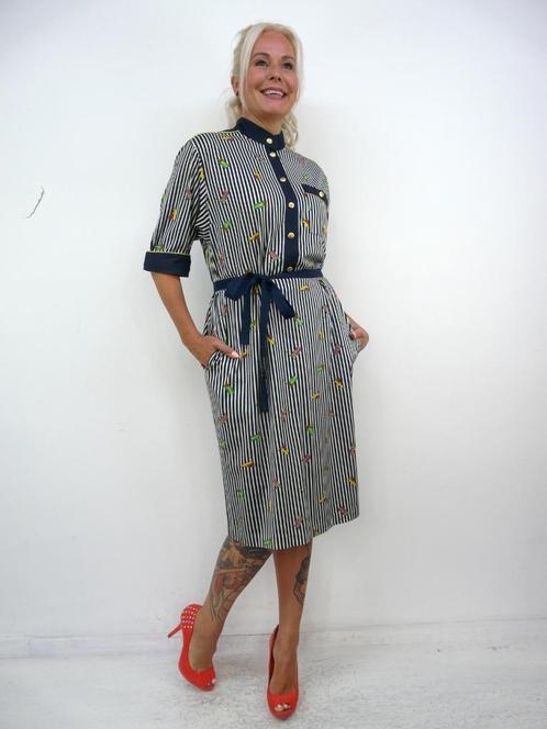 *Abfab Vintage Katoenen Jurk 46*, Kleding | Dames, Jurken, Zo goed als nieuw, Maat 46/48 (XL) of groter, Blauw, Knielengte, Ophalen of Verzenden