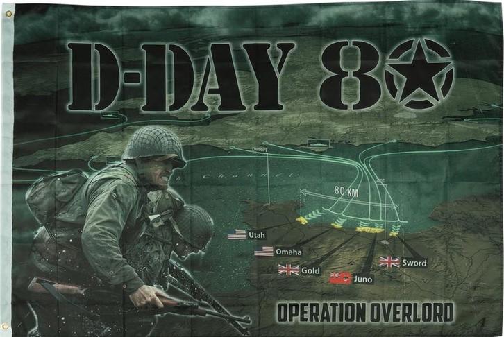 Flag D-Day 80 Years, Verzamelen, Militaria | Tweede Wereldoorlog, Overige soorten, Vlag of Vaandel, Overige gebieden, Ophalen of Verzenden
