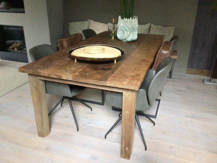 Hoffz Eetafel - Robuust Eikenhout ( met  stoelen.), Huis en Inrichting, Tafels | Eettafels, Zo goed als nieuw, 100 tot 150 cm