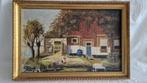 Schilderij olieverf op doek Boerderij aan water+kippen SCH36, Ophalen of Verzenden
